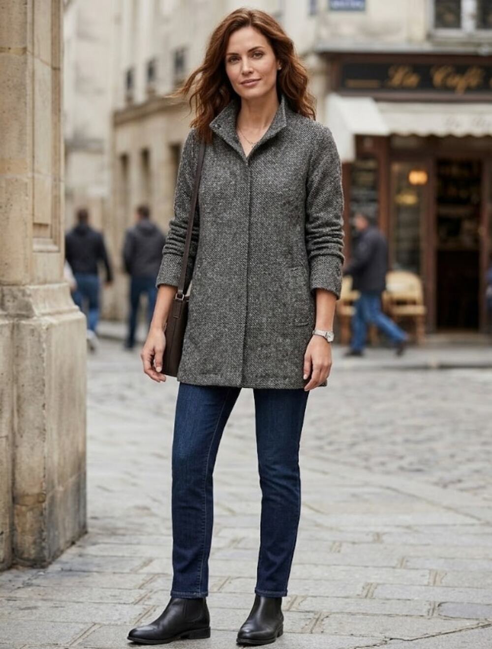 EILEEN FISHER Cotton Stretch Tweed Hidden Button Jacket Small Dark Gray NWOT
